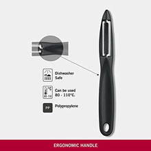 Carica l'immagine nel visualizzatore di Gallery, Victorinox, sbucciatore universale, per frutta e verdura, estremamente affilato, finitura seghettata, doppio taglio, impugnatura ergonomica, colore nero V-7.60 75