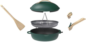 COOKUT - La Favolosa padella 8 in 1 - Un unico utensile, padella, casseruola, casseruola con 2 maniglie rimovibili, cestello vapore/frittura, spatola in legno - Verde