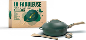 COOKUT - La Favolosa padella 8 in 1 - Un unico utensile, padella, casseruola, casseruola con 2 maniglie rimovibili, cestello vapore/frittura, spatola in legno - Verde