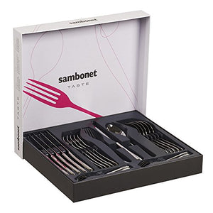 Sambonet 52553-81 Taste - Set di Posate da Tavola Monoblocco in acciaio inox 18/10, per 6 persone, 24 pezzi: 6 forchette, 6 cucchiai, 6 coltelli, 6 cucchiaini da tè, Lavabili in lavastoviglie