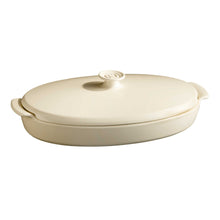 Carica l&#39;immagine nel visualizzatore di Gallery, Henry Papillote vaporiera pirofila da forno in ceramica ovale con coperchio Bianco argilla 8443

