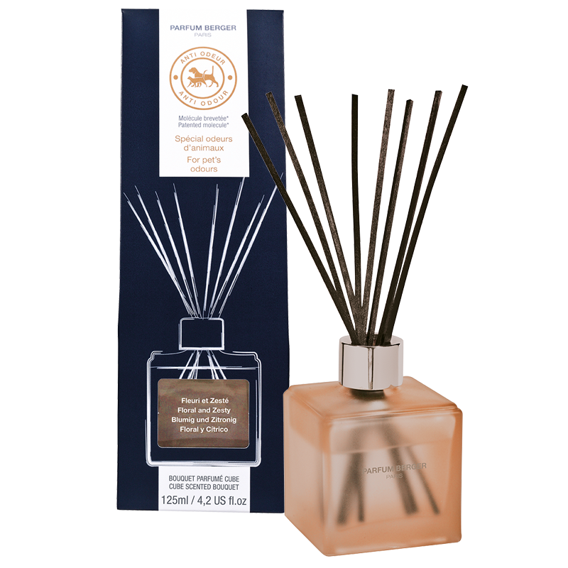 Maison Berger - Bouquet Parfumés Cube BRINATO Anti-odori con bastoncini 125 ml - Animali - Profumo Fiorito ed Agrumato