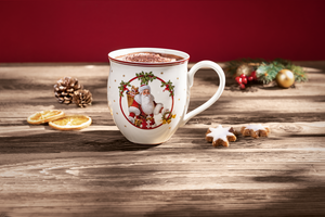 Villa d'Este Home Tivoli Tazza natalizia 260 ml in ceramica, decoro albero di Natale, impugnatura dorata, Xmas Villa d'Este Home Tivoli Tazza natalizia 260 ml in ceramica, decoro albero di Natale, impugnatura dorata, Xmas